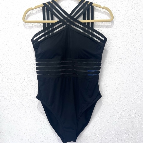 Black Strappy halter neck One-Piece Swimsuit Medium - Picture 2 of 7